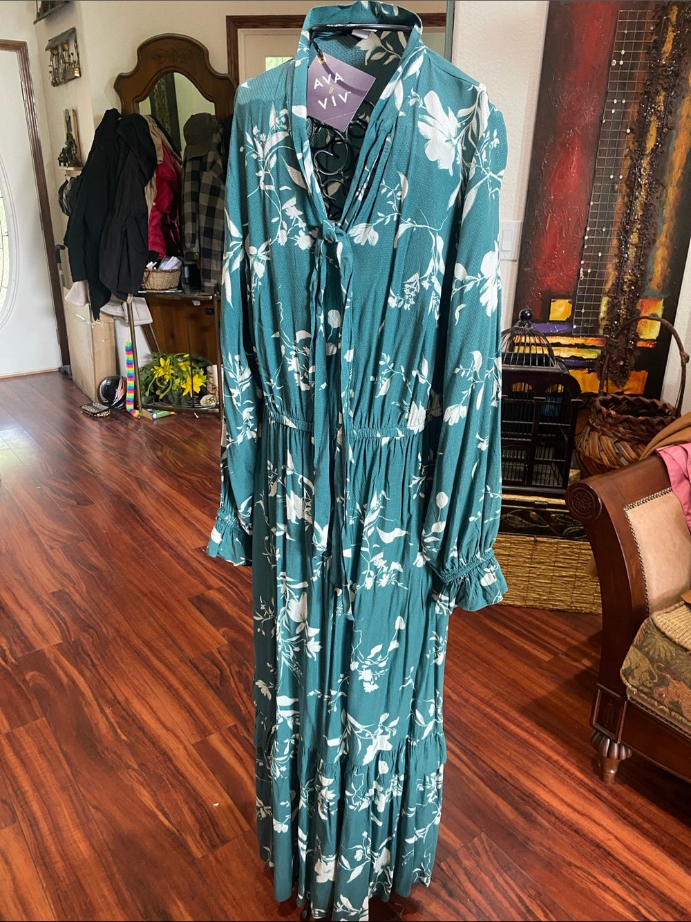 Ava & Viv Teal Floral Tie-Front Maxi Dress